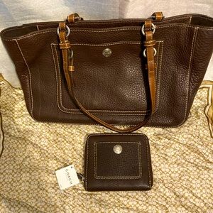 Brown leather Coach purse with matching wallet